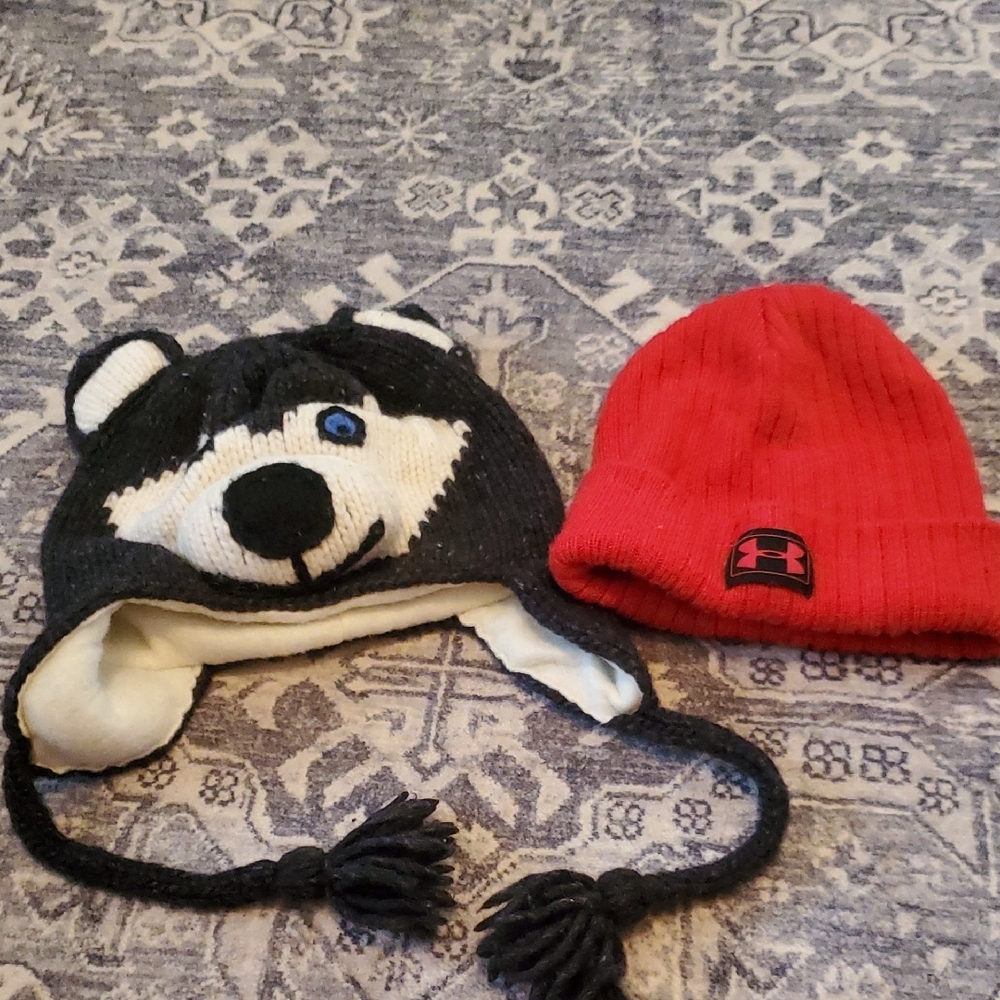 Under Armour Red Beanie and Husky Knit Hat
